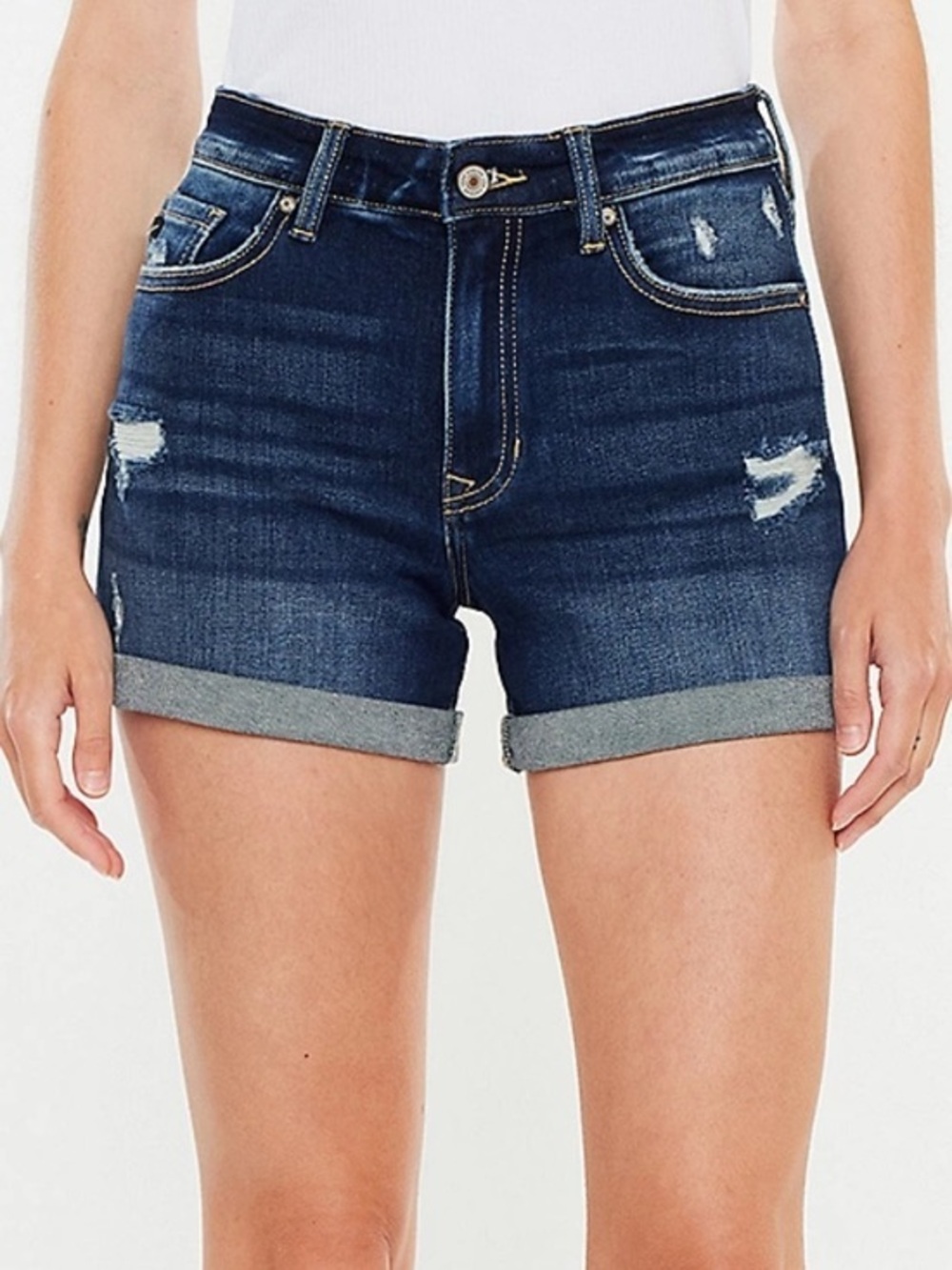 KanCan x Maurices stretch denim high rise rolled hem boyfriend shorts 29